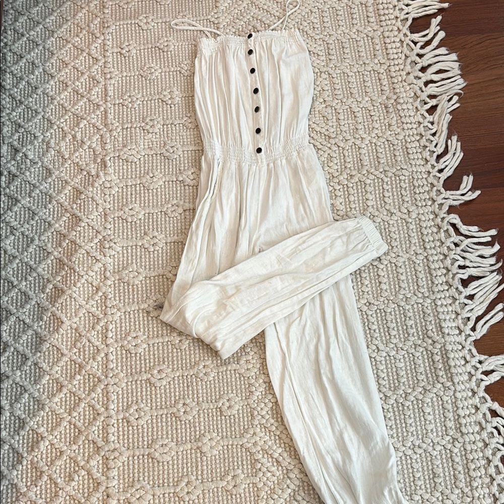 White Button-Front Jumpsuit
